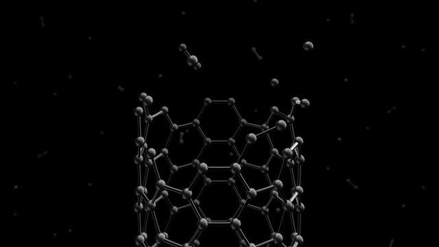 black nanotubes armchair type growing without catalyst black background looping animation