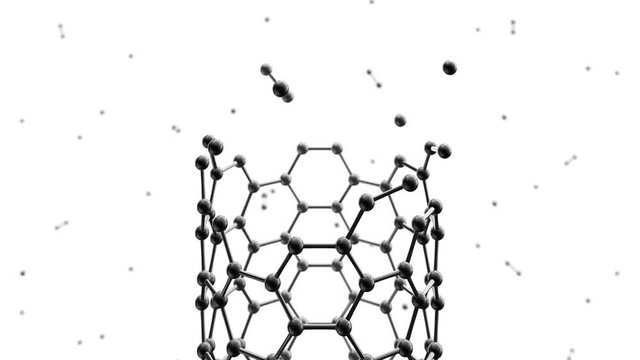 black nanotubes armchair type growing without catalyst white background looping animation
