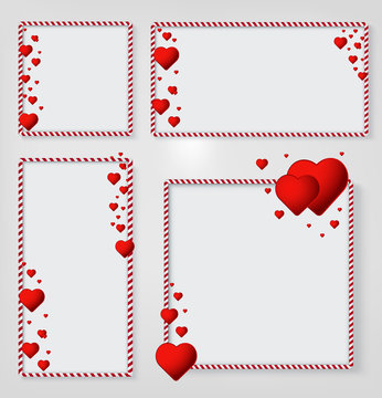 Frames for text or photo with red hearts. Concept for Valentines Day