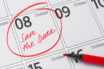 Save the Date written on a calendar - October 8