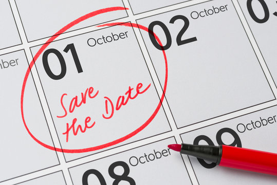 Save the Date written on a calendar - October 1