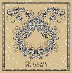Taurus or Bull Zodiac sign in frame on texture. Collection of astrological symbols in baroque victorian style. Vector hand drawn illustration for Horoscope, Esoteric and Mystic background