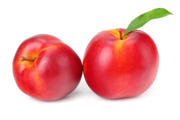 Two nectarine isolated on a white background.