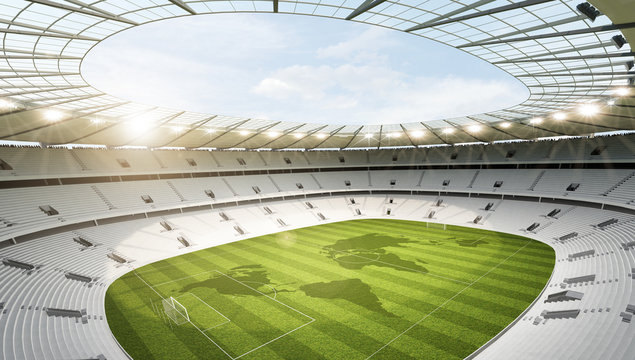 Stadion leer mit Weltkarte