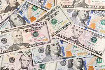 US Dollar bills. one hundred dollar bills background. Top view of business concept on background with copy space