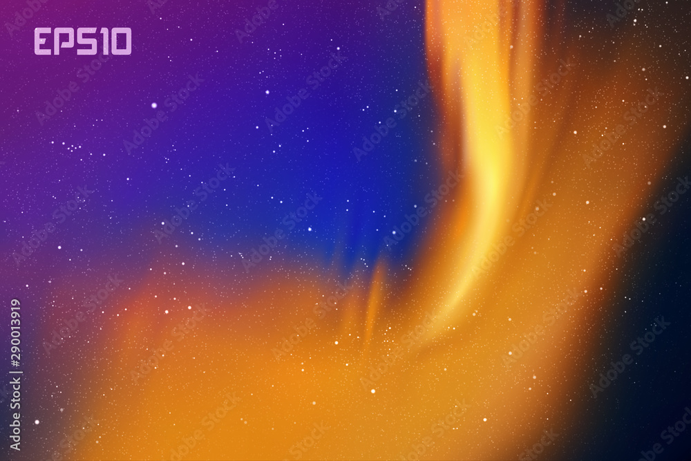 Sticker night starry sky. northern lights. purple blue yellow aurora borealis
