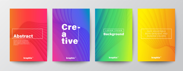 Set of minimal abstract curved wave shape on vivid gradient colors background for Brochure, Flyer, Poster, leaflet, Annual report, Book cover, Graphic Design Layout template, A4 size - obrazy, fototapety, plakaty