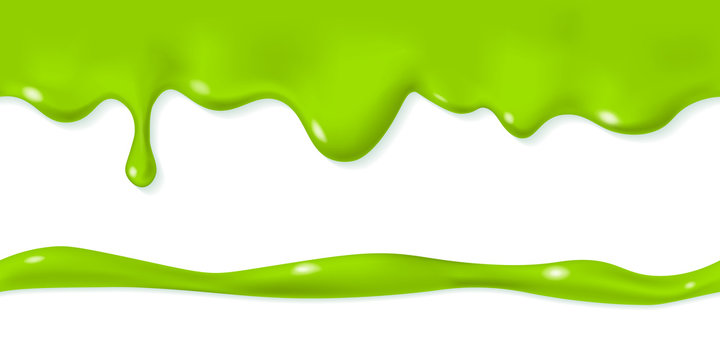 Green sticky liquid. Shiny dripping slime. Set transparent