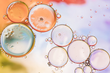 Close up transparent bubbles on water