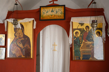 Inneres der Kapelle Hl. Geist auf dem Vrissinas, bei Rethimnon, Kreta, Griechenland