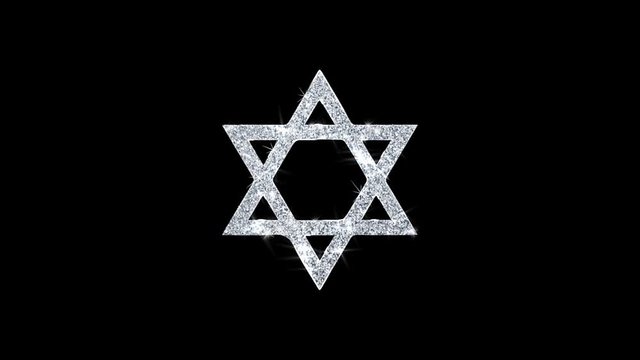David The Jewish star Religion Icon Sparkling Shining White Blinking Particles Diamond Glitter Loop Light 4K Animation Alpha Channel.