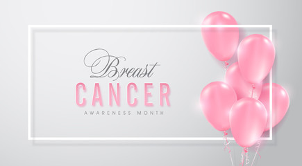 Breast cancer october awareness month pink balloons banner background,vector illustration