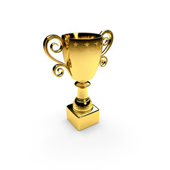 3d render golden trophy cup isolated on white background