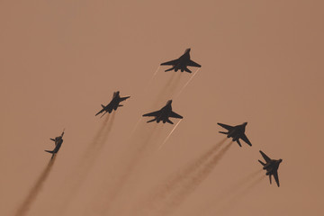 Group of jet fighters at the airshow