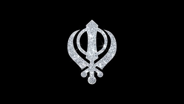 Khanda, religion, religious symbol, sikhism Icon Sparkling Shining White Blinking Particles Diamond Glitter Loop Light 4K Animation Alpha Channel.