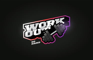 Workout gym mascot Modern professional sport Typography in retro style. Vector design emblem, badge and sporty template logo design.