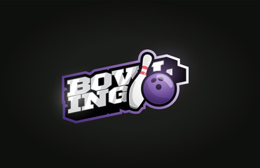 Bowling mascot Modern professional sport Typography in retro style. Vector design emblem, badge and sporty template logo design.