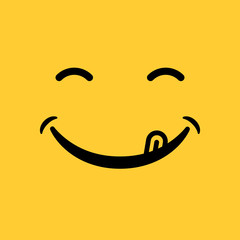 smile emoticon with tongue on yellow background