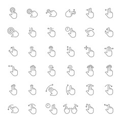 Touchscreen gesture line icons. Hand swipe, Slide gesture, Multitasking icons. Touchscreen technology, tap on screen, drag and drop. Linear set. Vector