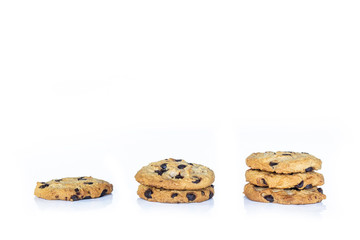 cookie chocolate stacked on white background.