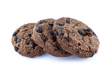 pile cookie chocolate on white background.