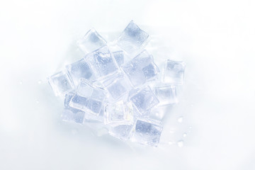 group ice cubes on white background.