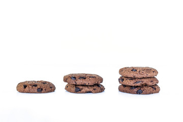 cookie chocolate stacked on white background.
