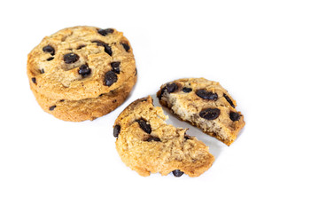 cookie chocolate broken on white background.