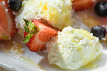strawberries on a plate with dessert Breakfast