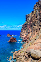 Fototapeta na wymiar Panorama view of the wild coast and cliffs at Ponta de Sao Lourenco, Madeira island, Portugal
