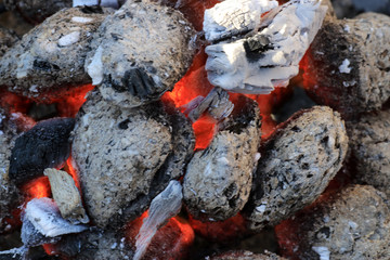 Sausages barbecue with a charcoal barbecue in the garden
