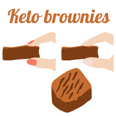female fingers holding keto brownies for losing weight diet vector illustration