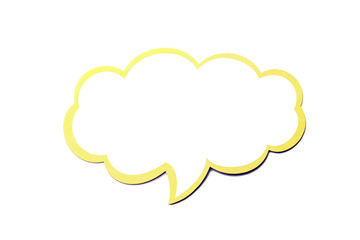 Speech bubble as a cloud with yellow border isolated on white background. Copy space