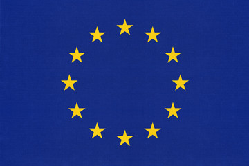 European union official textile blue flag with star.