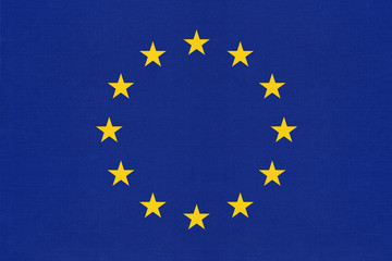 European union official textile blue flag with star. - obrazy, fototapety, plakaty