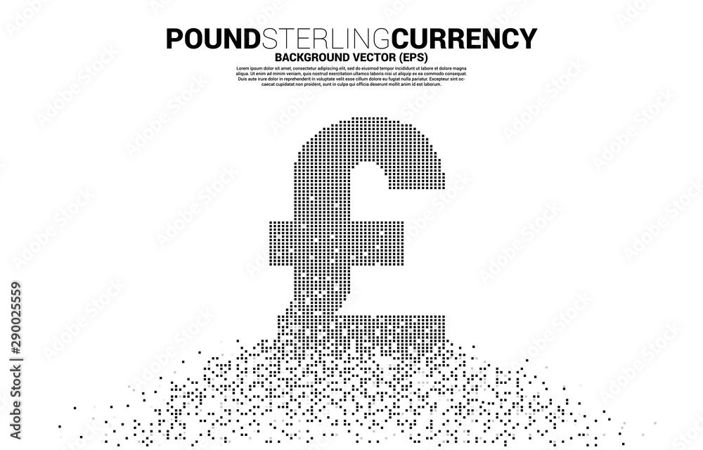 Poster Vector money pound sterling currency icon from pixel transform. Concept for digital financial network connection.