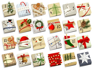 Advent calendar - Christmas gifts with dates of advent calendar