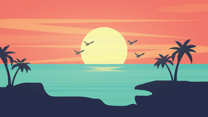 Fototapeta na wymiar Evening Sunset Scene in sea Landscape Background