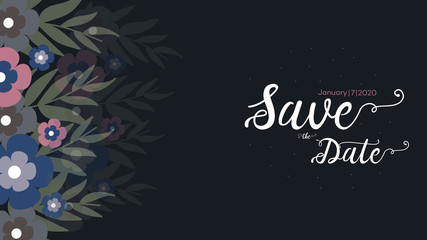 Save the date lettering on tropical background