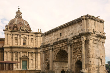 Obraz premium Roman Forum architecture ruins in Rome, Italy. Italian ancient buildings and landmarks