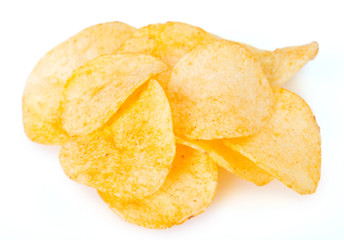 Potato chips on white background