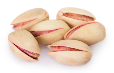 Raw pistachio on white background