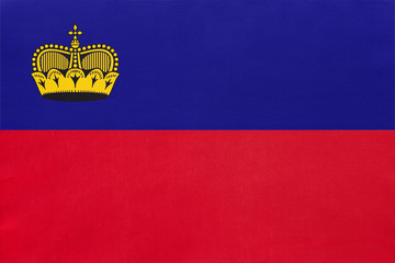 Liechtenstein principality national fabric flag textile background. Symbol of international world...