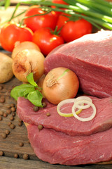 Red meat . Fresh, raw red meat. Food ingredients