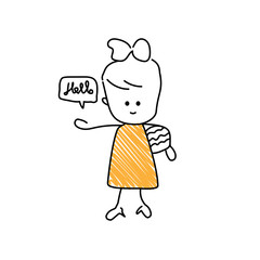 Character with saying hello emoji