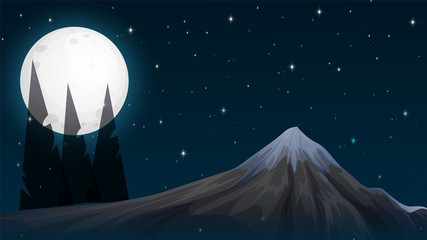 Starry night mountains landscape background Vector