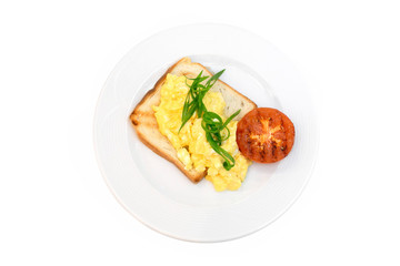 Traditional breakfast plate with eggs and toast