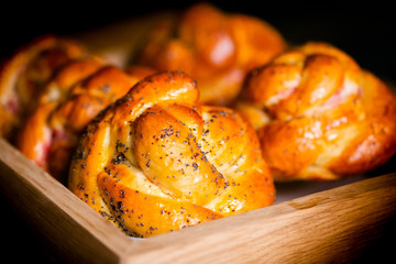 Fresh buns for breakfast in cafe