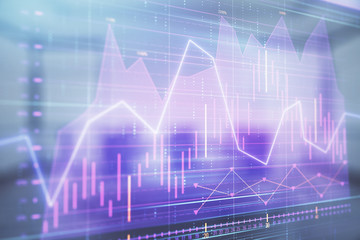 Multi exposure of stock market graph on conference room background. Concept of financial analysis