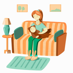 Mom and baby on the couch playing